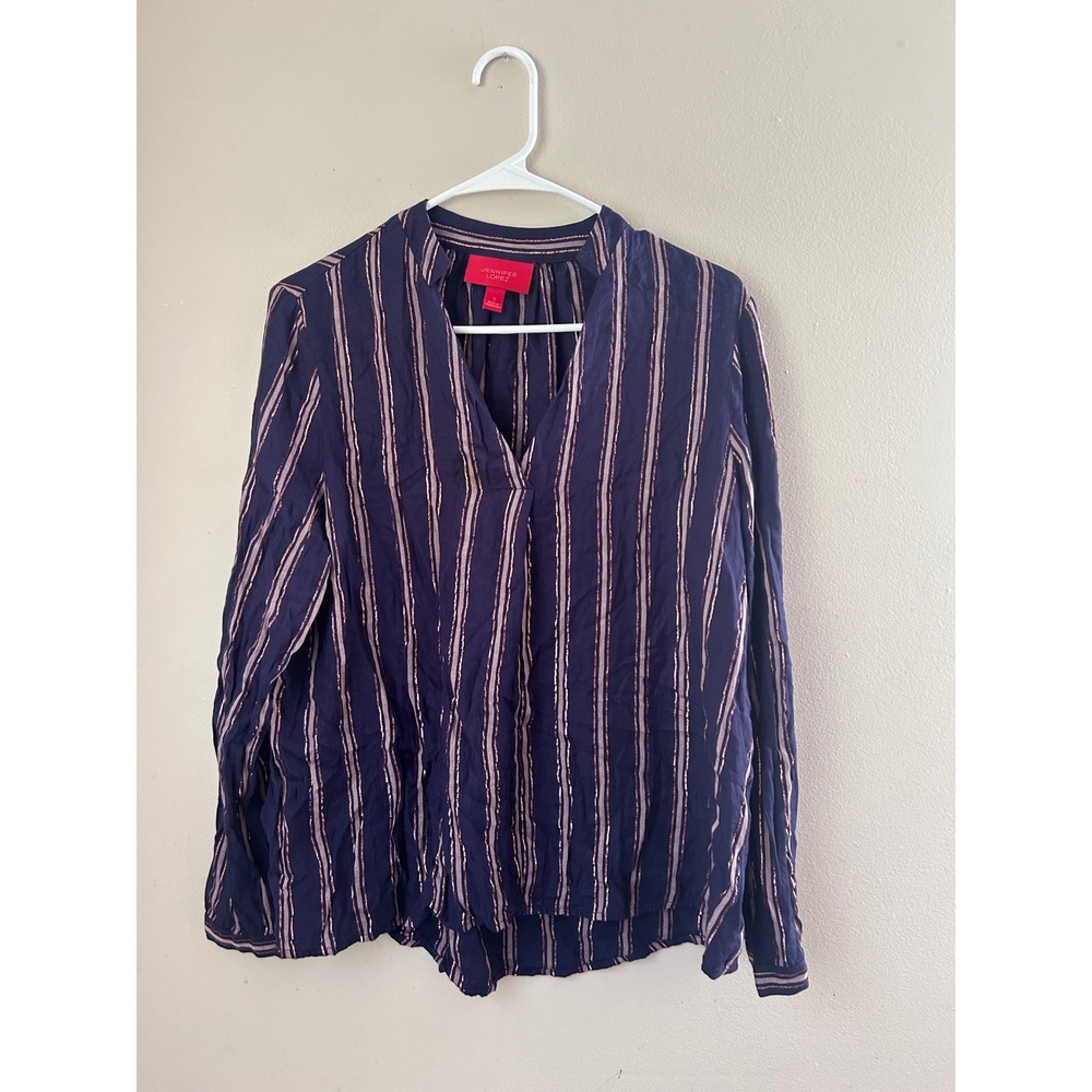 Y2K Jennifer Lopez Women's Long Sleeve V Neck Striped Blouse Top Indie Sleeze‎